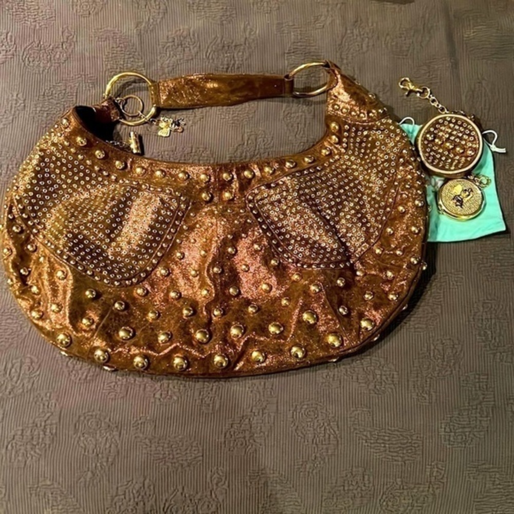 𝅺BABEE D Boutique Bag - Bronze Leather Hobo Bag with Studs